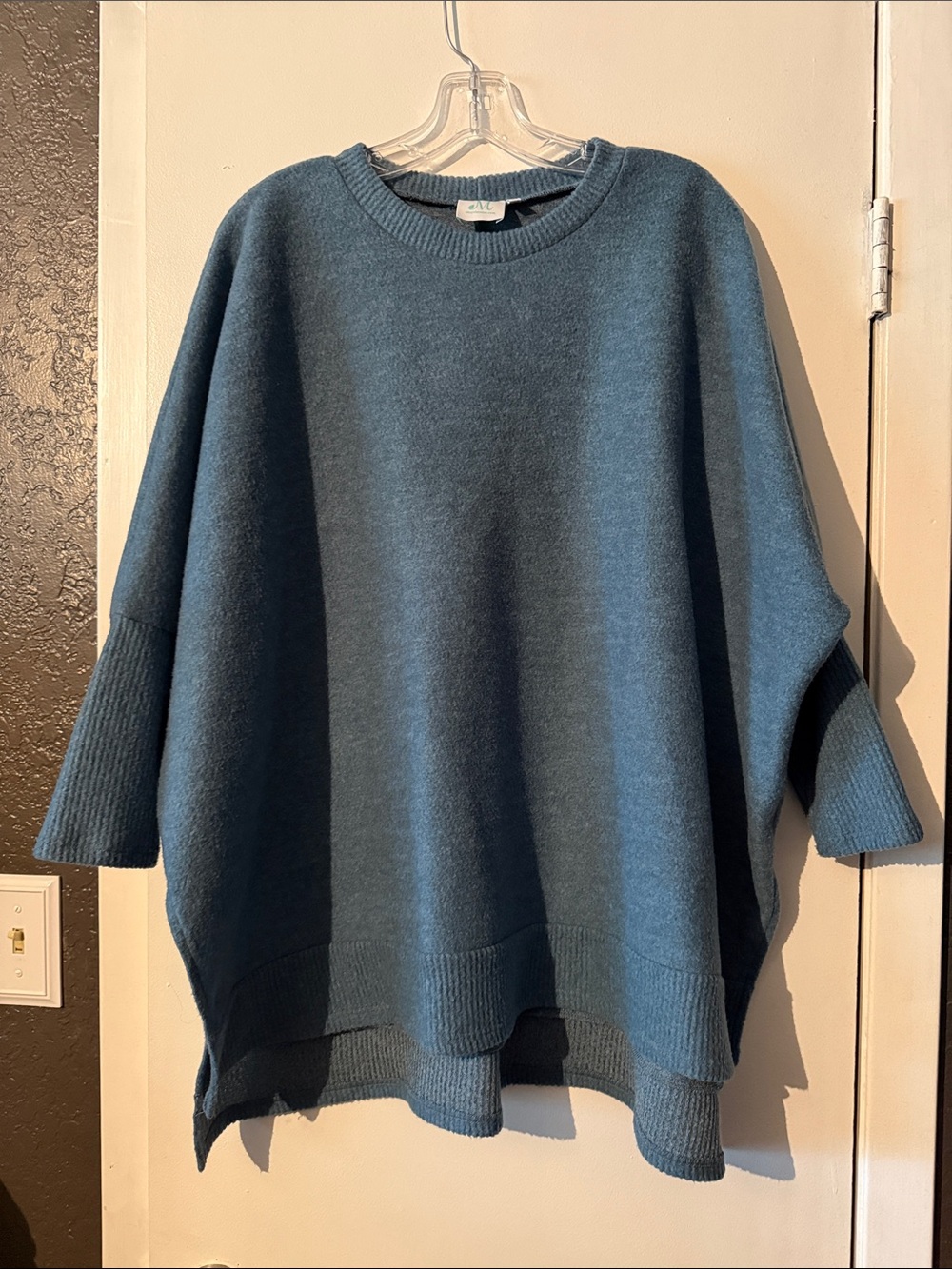 Oversized Tunic Crewneck Sweater - Teal Blue